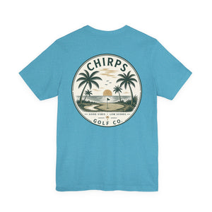 Chirps Golf Co. Sunset Palm Tee – Coastal Vintage Golf T-Shirt