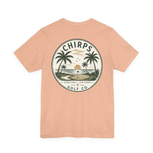 Chirps Golf Co. Sunset Palm Tee – Coastal Vintage Golf T-Shirt