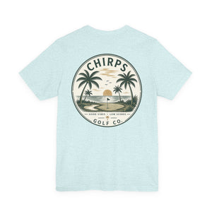 Chirps Golf Co. Sunset Palm Tee – Coastal Vintage Golf T-Shirt