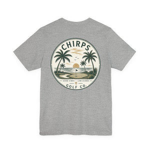 Chirps Golf Co. Sunset Palm Tee – Coastal Vintage Golf T-Shirt