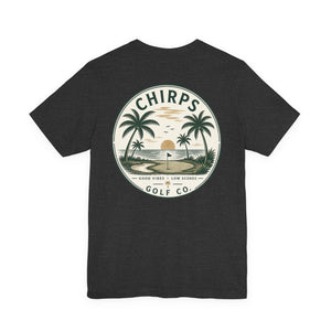 Chirps Golf Co. Sunset Palm Tee – Coastal Vintage Golf T-Shirt